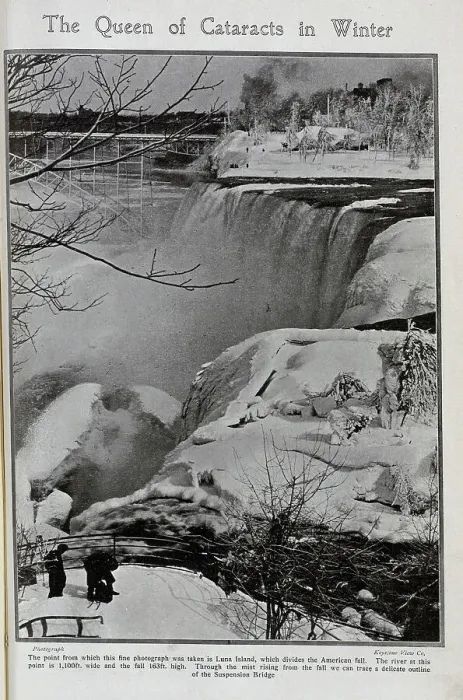 Framed Print : Niagara Falls in winter, with ice and frozen trees. Captioned, The Queen of Cataracts in Winter'. With description, The point from which this fine photograph was taken is Luna Island, which divides the American fall Framed Print : Niagara Falls in winter, with ice and frozen trees. Captioned, The Queen of Cataracts in Winter'. With description, The point from which this fine photograph was taken is Luna Island, which divides the American fall