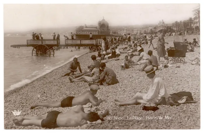Framed Print : Nice Beach Postcard - 1920 Framed Print : Nice Beach Postcard - 1920