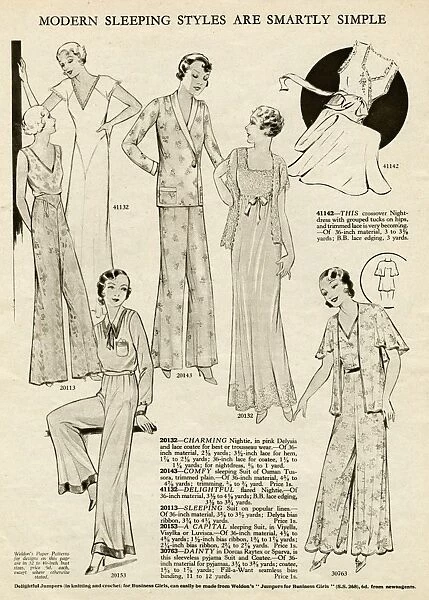 Night-dresses and pyjamas for women 1930s