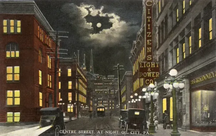 Framed Print : Night scene, Oil City, Pennsylvania, USA Framed Print : Night scene, Oil City, Pennsylvania, USA