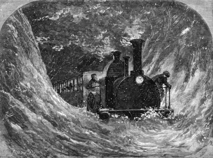 Framed Print : A night train stopped by a snow drift Framed Print : A night train stopped by a snow drift
