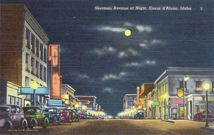 Framed Print : Nighttime view of Sherman Avenue, Coeur d'Alene, Idaho Framed Print : Nighttime view of Sherman Avenue, Coeur d'Alene, Idaho
