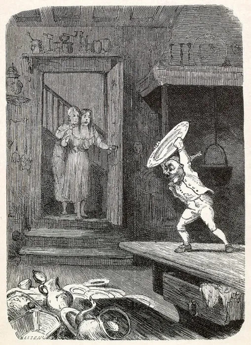 Framed Print : A nisfen - a noisy spirit that disturbs Norwegian households unless placated with bowls of milk and so on Date: 1879 Framed Print : A nisfen - a noisy spirit that disturbs Norwegian households unless placated with bowls of milk and so on Date: 1879
