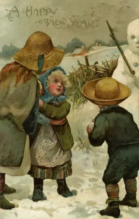 Framed Print : Nister. Afraid of the Snowman. Anon. c. 1902. jpg Framed Print : Nister. Afraid of the Snowman. Anon. c. 1902. jpg