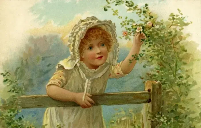 Framed Print : Nister. Girl picking flowers. Harriet Bennett. c. 1900. jpg Framed Print : Nister. Girl picking flowers. Harriet Bennett. c. 1900. jpg