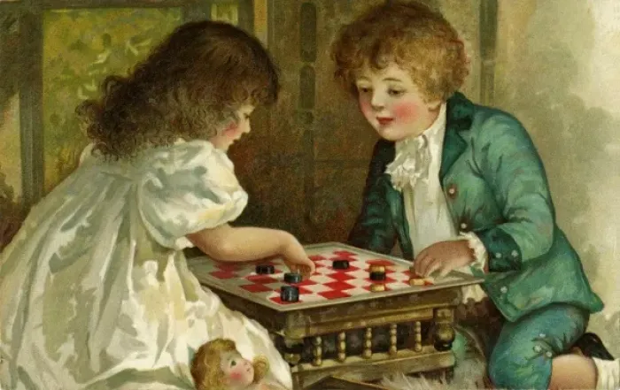 Framed Print : Nister. Playing Draughts. Harriet Bennett. c. 1904. jpg Framed Print : Nister. Playing Draughts. Harriet Bennett. c. 1904. jpg