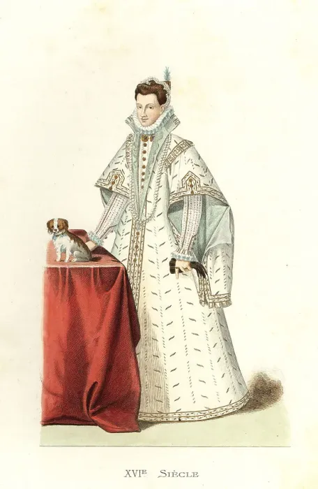 Framed Print : Noble woman of Italy with toy dog, 16th century Framed Print : Noble woman of Italy with toy dog, 16th century