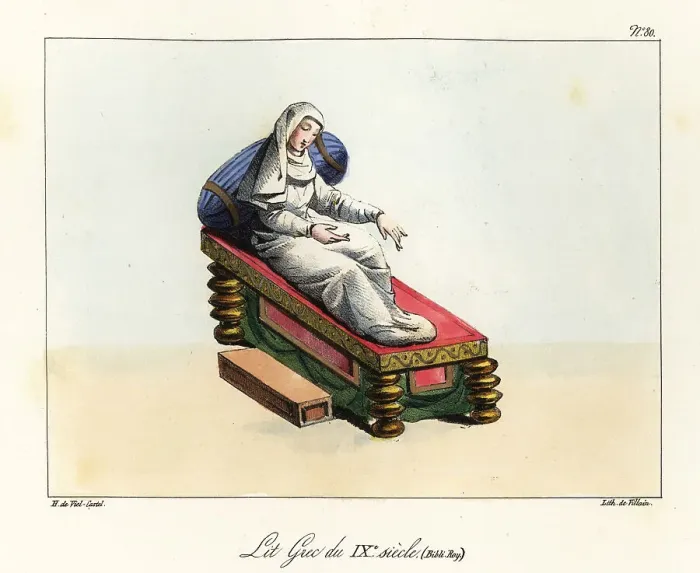 Framed Print : Noble woman lounging on a Byzantine bed of the 9th century Framed Print : Noble woman lounging on a Byzantine bed of the 9th century