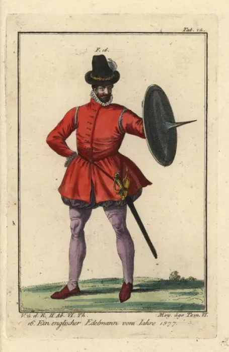 Framed Print : Nobleman of England with unusual spiked shield, 1577 Framed Print : Nobleman of England with unusual spiked shield, 1577