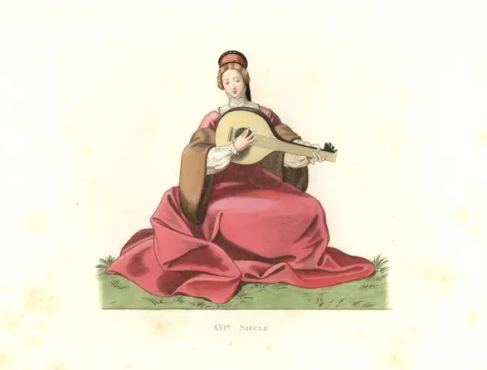 Framed Print : Noblewoman playing lute, England, 16th century Framed Print : Noblewoman playing lute, England, 16th century