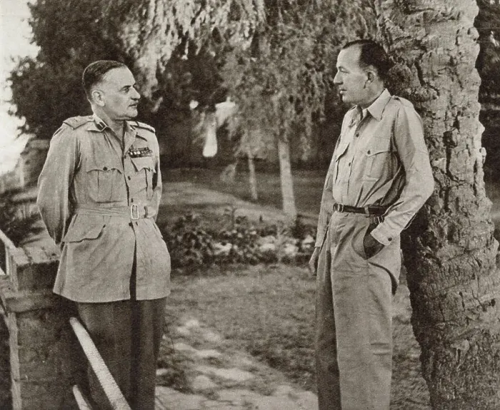 Framed Print : Noel Coward (1899 - 1973) (right), English playwright, actor and composer, talking to Lieut-General Sir H. Pownall during a tour of North Africa in 1943. Coward was then travelling in the region, entertaining British troops. Date: 1943 Framed Print : Noel Coward (1899 - 1973) (right), English playwright, actor and composer, talking to Lieut-General Sir H. Pownall during a tour of North Africa in 1943. Coward was then travelling in the region, entertaining British troops. Date: 1943