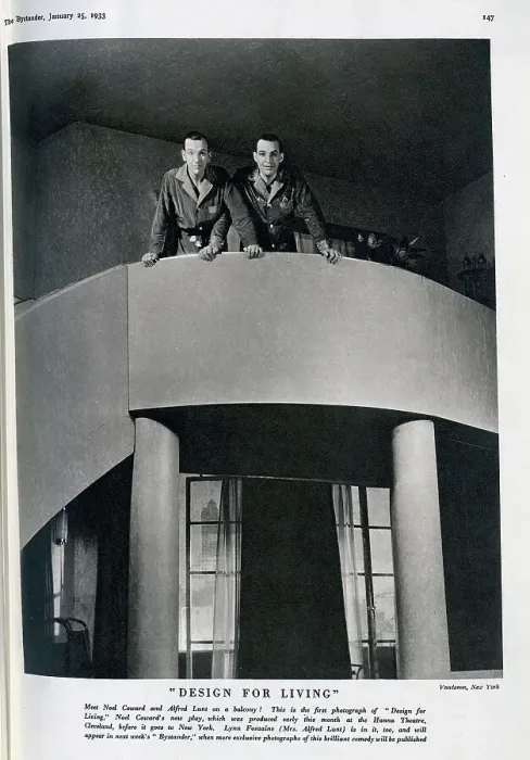 Framed Print : Noel Coward and Alfred Lunt, on balcony, Design for Living, theatrical portrait. With description, Meet Noel Coward and Alfred Lunt on a balcony Framed Print : Noel Coward and Alfred Lunt, on balcony, Design for Living, theatrical portrait. With description, Meet Noel Coward and Alfred Lunt on a balcony