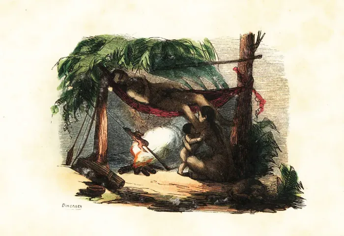 Framed Print : Nomadic Puri family relaxing in a hut made of leaves and branche Framed Print : Nomadic Puri family relaxing in a hut made of leaves and branche