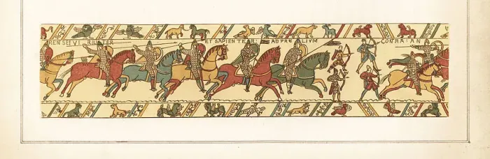 Framed Print : The Norman cavalry and archers attack the English army at the Ba Framed Print : The Norman cavalry and archers attack the English army at the Ba