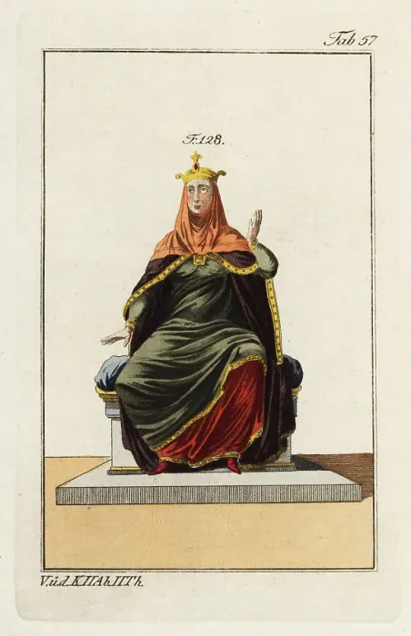 Framed Print : A Norman queen wearing mantle, veil and crown Framed Print : A Norman queen wearing mantle, veil and crown