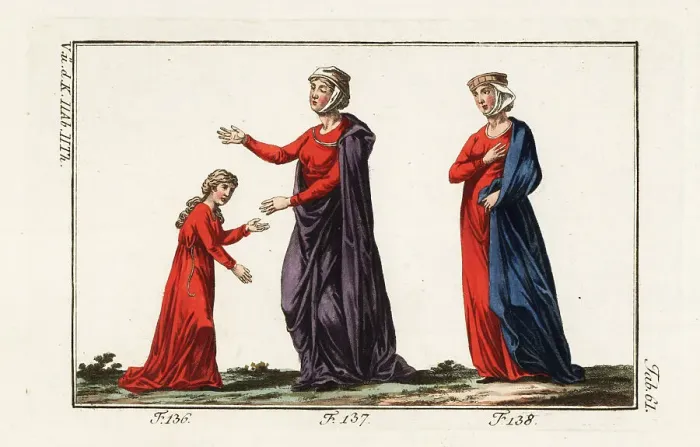 Framed Print : Norman women and girl, 12th century Framed Print : Norman women and girl, 12th century