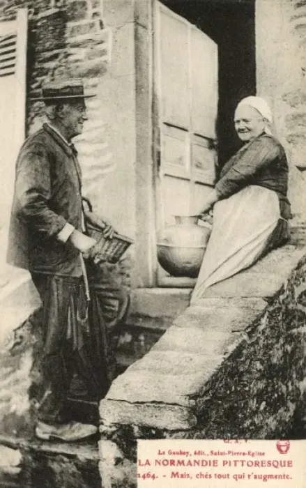 Framed Print : Normandy, France - Elderly couple chatting Framed Print : Normandy, France - Elderly couple chatting