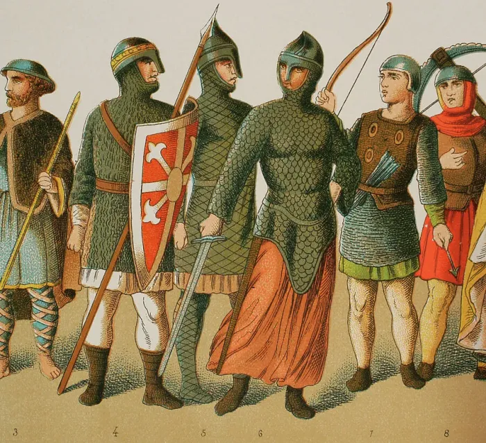 Framed Print : Normans, 1000-1100. From left to right: pilgrim and warriors Framed Print : Normans, 1000-1100. From left to right: pilgrim and warriors