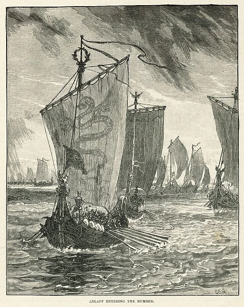 Norsemen in Humber. The Danish king Anlaff sails
