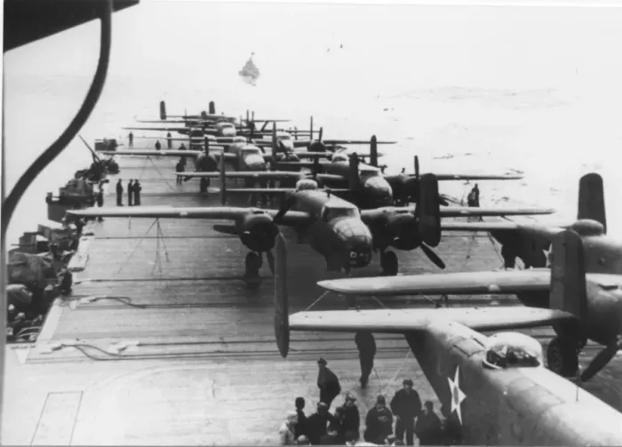 Framed Print : North American B-25B Mitchell -seen ranged on USS Horne Framed Print : North American B-25B Mitchell -seen ranged on USS Horne