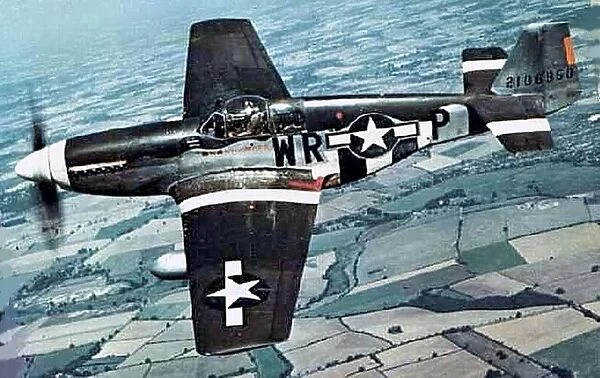 North American P-51B (side view) aloft from above of WR