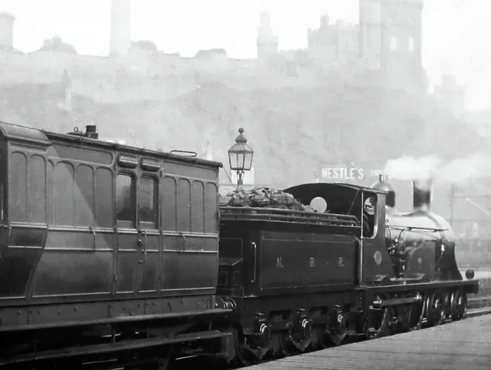 Framed Print : A North British Railway train in Edinburgh, Victorian period Framed Print : A North British Railway train in Edinburgh, Victorian period