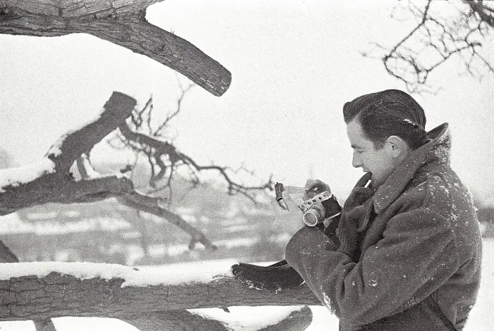 Framed Print : North Yorkshire winter outside in snow in uniform concentrating on camera Date: 1947 - 1948 Framed Print : North Yorkshire winter outside in snow in uniform concentrating on camera Date: 1947 - 1948