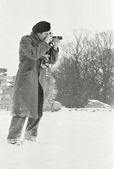 Framed Print : North Yorkshire winter outside in snow in uniform concentrating on camera Date: 1947 - 1948 Framed Print : North Yorkshire winter outside in snow in uniform concentrating on camera Date: 1947 - 1948