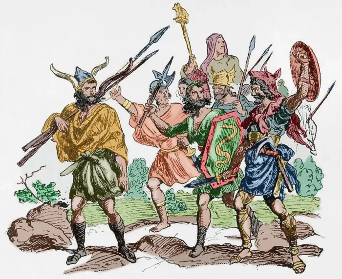 Framed Print : Northern Barbarians. Engraving. Later colouration Framed Print : Northern Barbarians. Engraving. Later colouration