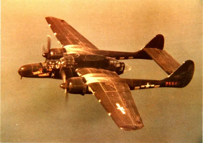 Framed Print : Northrop P-61A aloft from above Framed Print : Northrop P-61A aloft from above