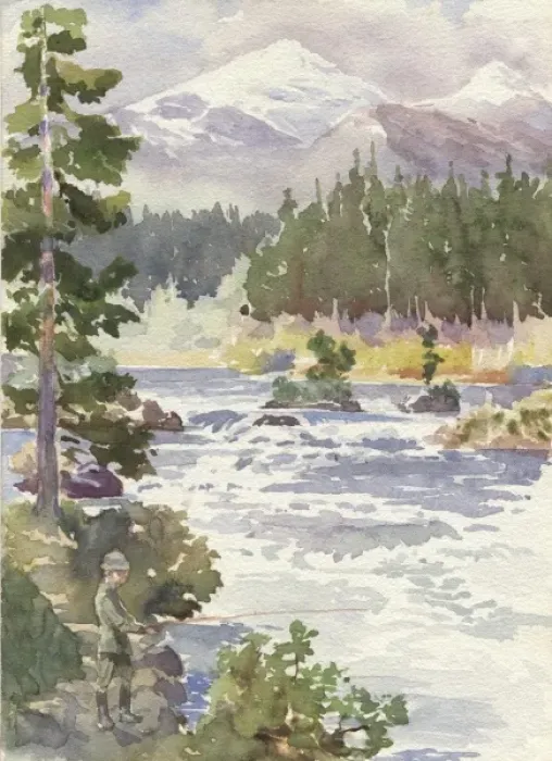 Framed Print : Norway. Scout fishing, sketched in Norway,. August 1912 Framed Print : Norway. Scout fishing, sketched in Norway,. August 1912