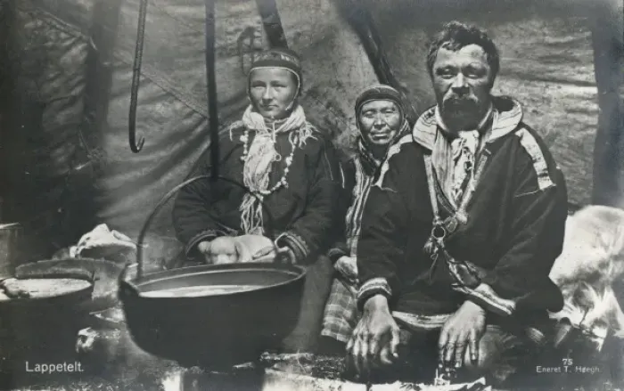 Framed Print : Norway - Sami Family in their tent Framed Print : Norway - Sami Family in their tent