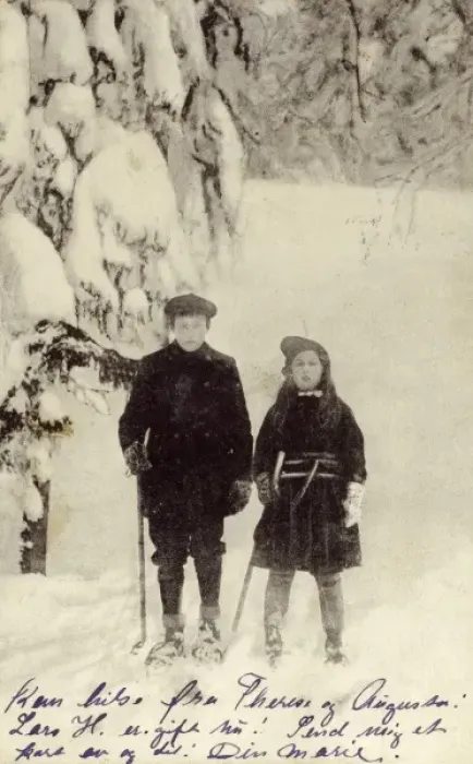 Framed Print : Norwegian brother and sister in the snow Framed Print : Norwegian brother and sister in the snow