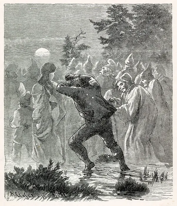 Framed Print : A Norwegian countryman encounters spirits of the dead in the marshes Date: 1879 Framed Print : A Norwegian countryman encounters spirits of the dead in the marshes Date: 1879