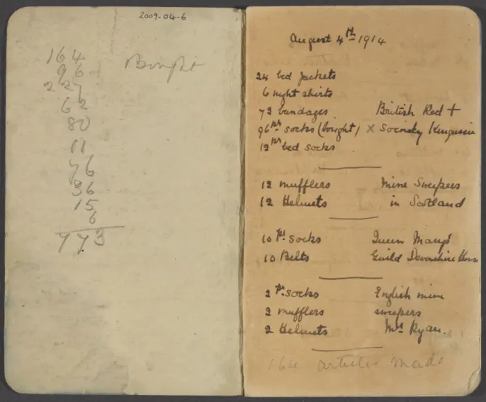 Framed Print : Notebook recording quantities of comforts for soldiers Framed Print : Notebook recording quantities of comforts for soldiers