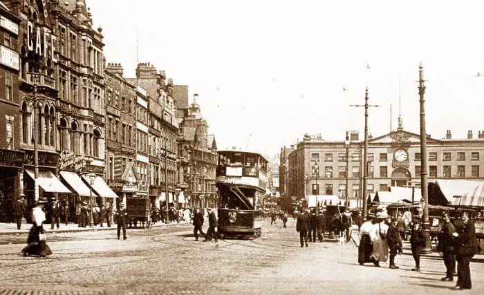 Framed Print : Nottingham Long Row Market Square early 1900s Framed Print : Nottingham Long Row Market Square early 1900s