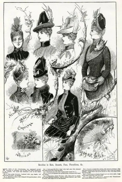 Framed Print : Novelties in hats, bonnets and fans 1886 Framed Print : Novelties in hats, bonnets and fans 1886