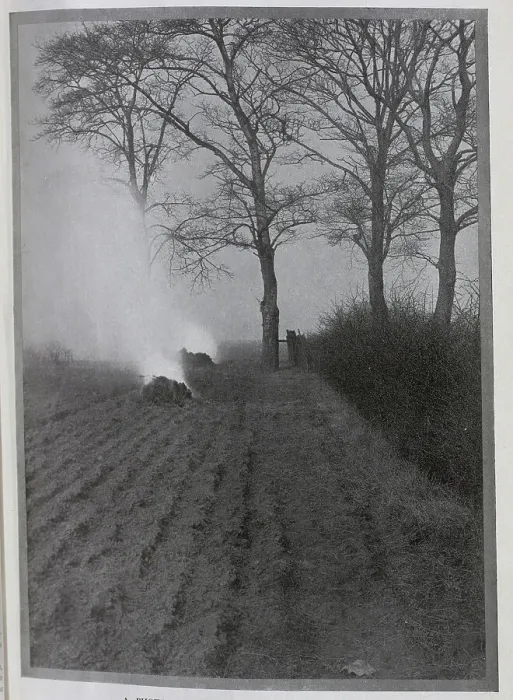 Framed Print : November in the Cornfields, a photographic study, by B Ward-Thompson. Showing furrows, bare earth, trees and a bonfire. Date: 1910 Framed Print : November in the Cornfields, a photographic study, by B Ward-Thompson. Showing furrows, bare earth, trees and a bonfire. Date: 1910