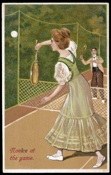 A NOVICE. A novice, not very sure how she should hold her racquet