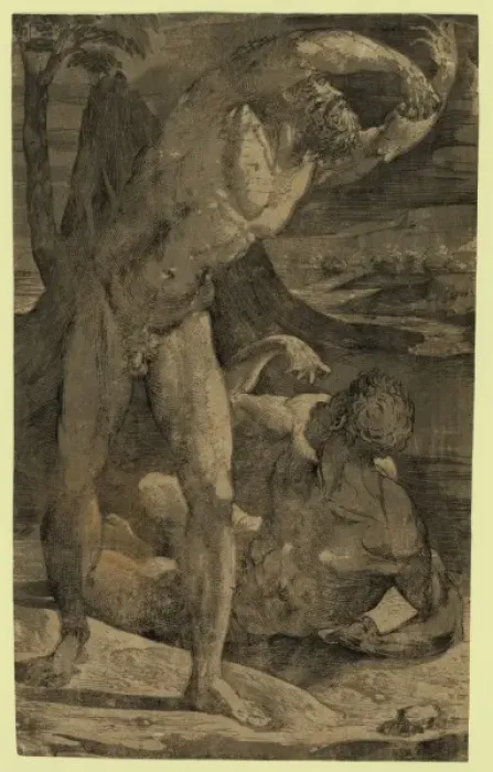 Framed Print : Two nude men: one standing, one reclining Framed Print : Two nude men: one standing, one reclining