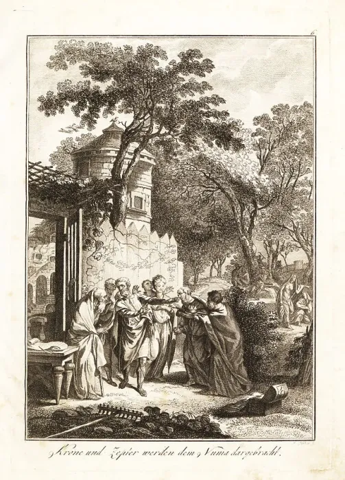 Framed Print : Numa Pompilius offered the crown of Rome, 673 BC