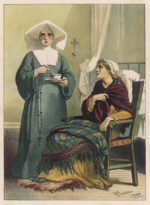 Framed Print : Nun Visiting Sick Woman Framed Print : Nun Visiting Sick Woman