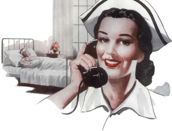 Framed Print : Nurse on Telephone Date: 1948 Framed Print : Nurse on Telephone Date: 1948