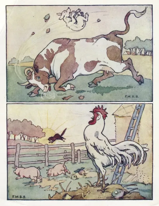 Framed Print : Nursery Rhymes -- bull and dog, cockerel Framed Print : Nursery Rhymes -- bull and dog, cockerel