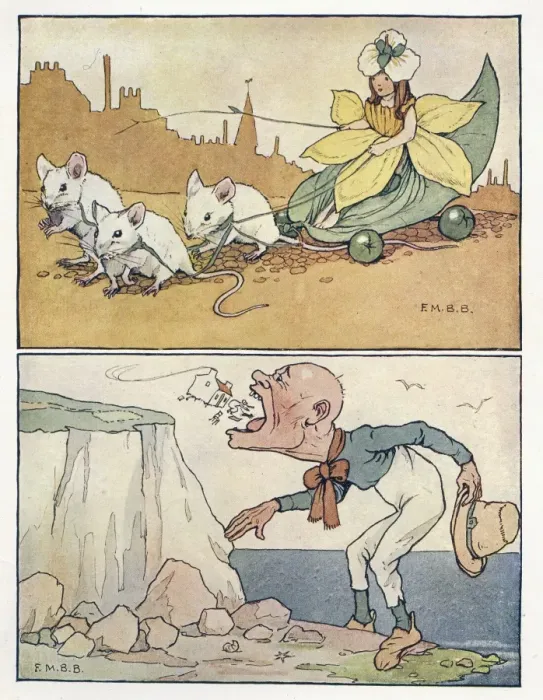 Framed Print : Nursery Rhymes -- daffodil lady, giant on sea shore Framed Print : Nursery Rhymes -- daffodil lady, giant on sea shore