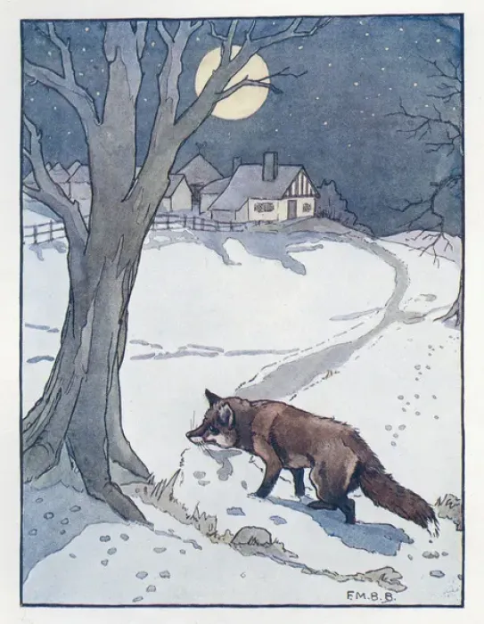 Framed Print : Nursery Rhymes -- fox in the snow Framed Print : Nursery Rhymes -- fox in the snow