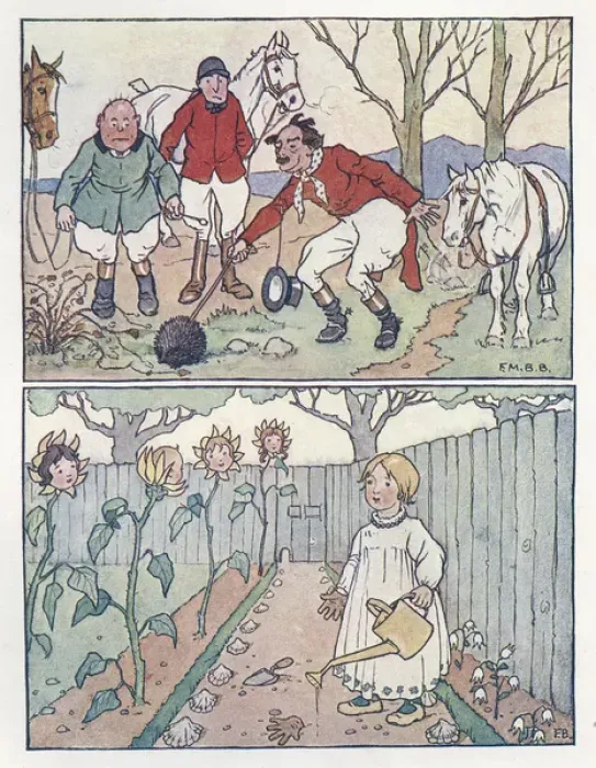Framed Print : Nursery Rhymes -- foxhunters, Mary in her garden Framed Print : Nursery Rhymes -- foxhunters, Mary in her garden
