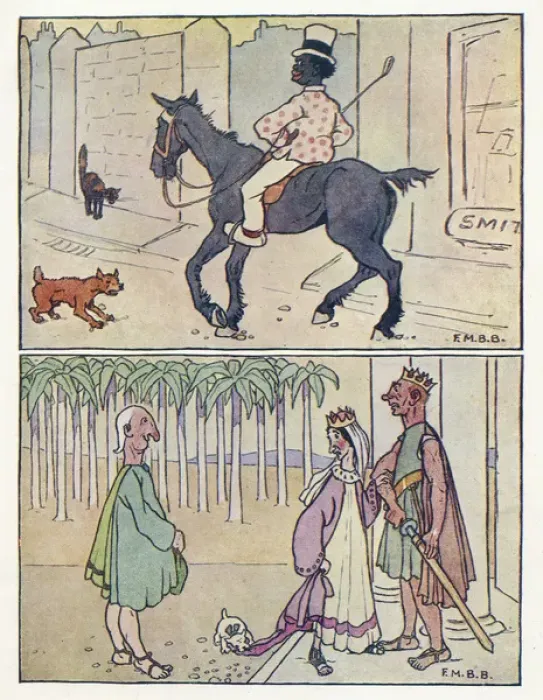 Framed Print : Nursery Rhymes -- man on horse, royal scene Framed Print : Nursery Rhymes -- man on horse, royal scene