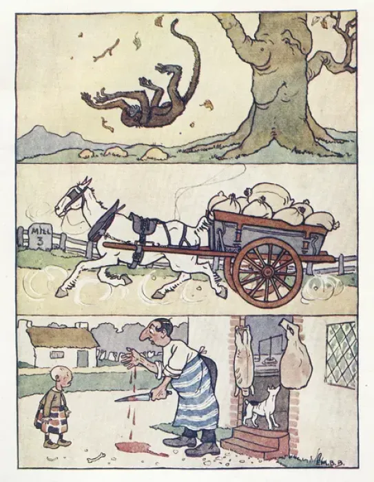 Framed Print : Nursery Rhymes -- monkey, horse and cart, butcher Framed Print : Nursery Rhymes -- monkey, horse and cart, butcher