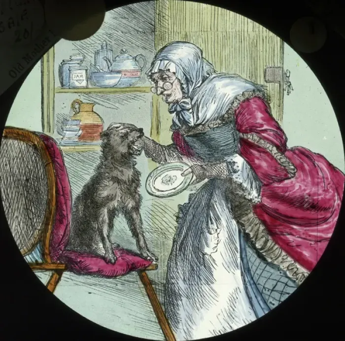 Framed Print : Nursery Rhymes - Mother Hubbard and her Dog Framed Print : Nursery Rhymes - Mother Hubbard and her Dog
